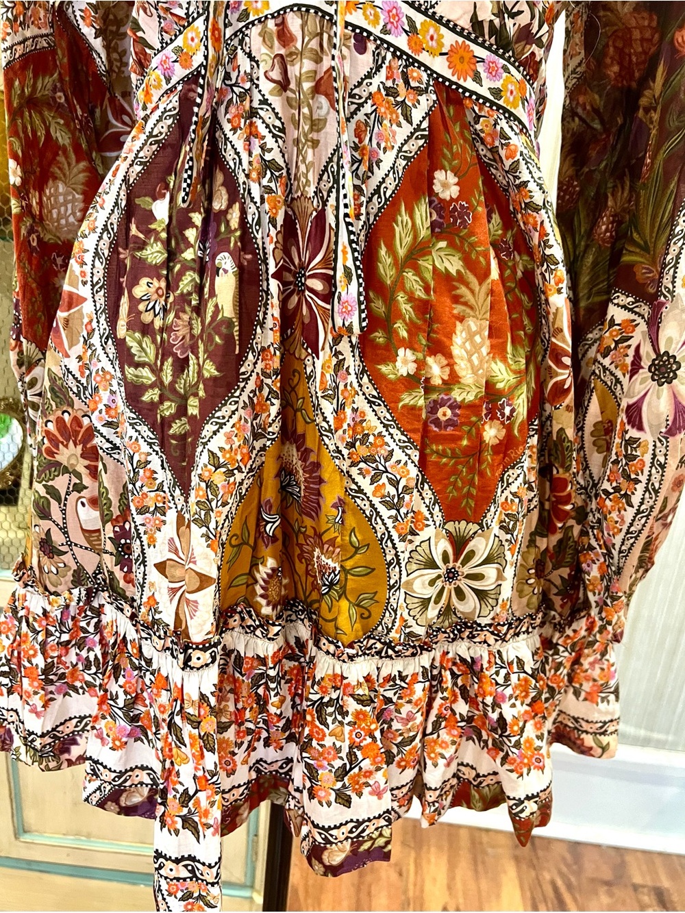 Farm Rio Mini Dress in floral browns Rust and Cream - Picture 5 of 8